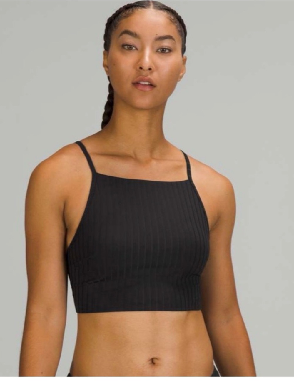 Lululemon ribbed high neck long line swim crop top XS black